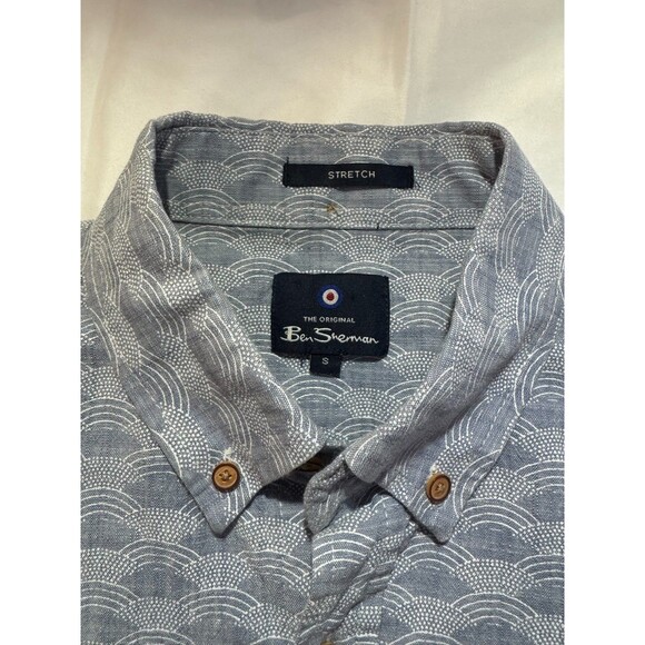 Ben Sherman Short Sleeve Button Down Shirt Blue Pattern Cotton Stretch Size S - Picture 3 of 5